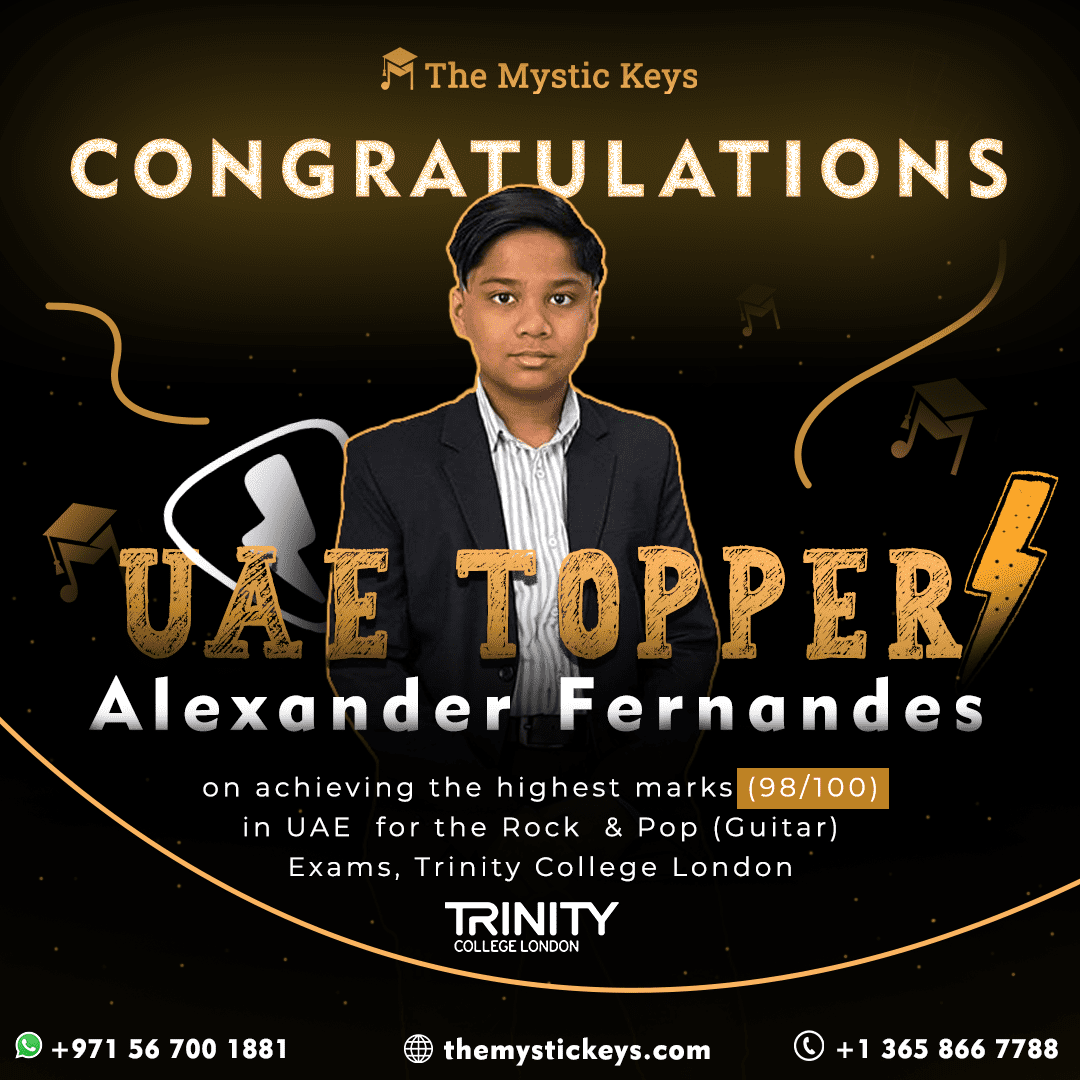 29 July Alexander tops UAE Student top performer & achiever - Alexander tops UAE in the rock & Pop guitar exams, trinity college london