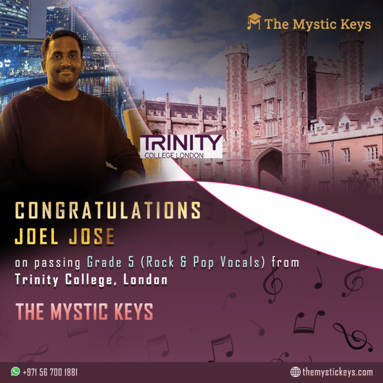 Student top performer & achiever - A student from the mystic keys passing grade exam in trinity college london