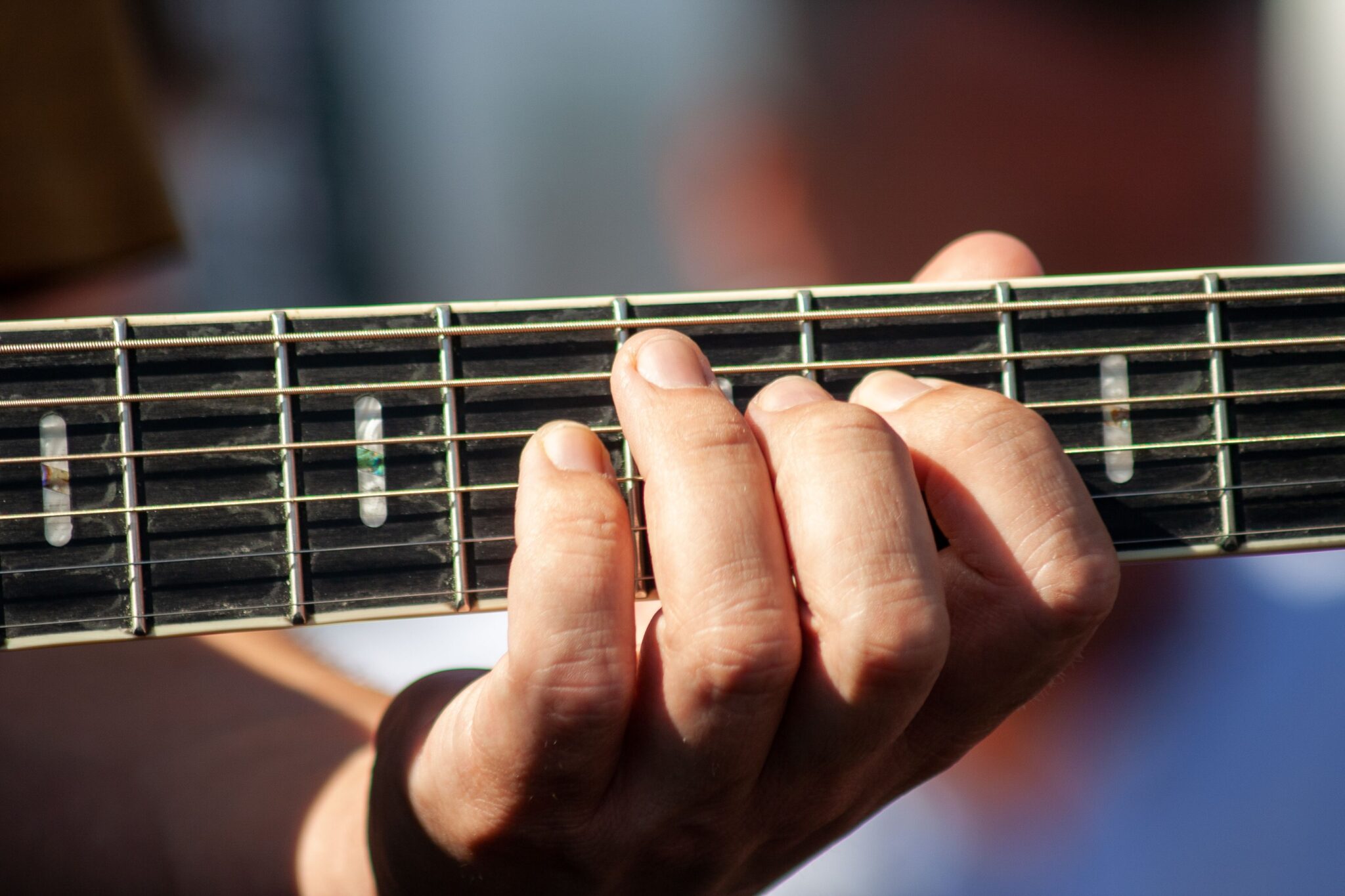 Fretboard and playing guitar