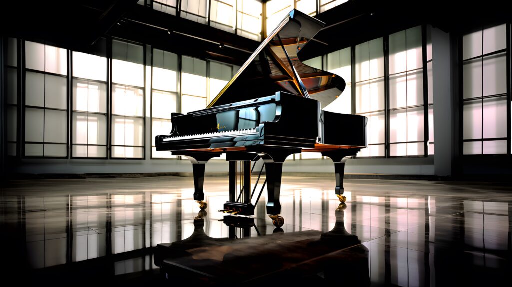 A modern piano from the 20th century, reflecting advancements in design and technology.