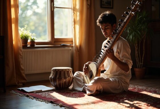 Boy playing Sitar