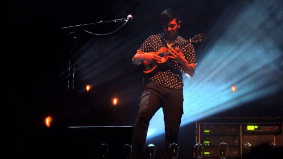 Playing ukulele