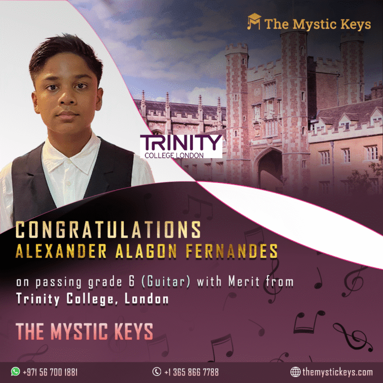 Alexander, a student from the mystic keys passes trinity grade 6 in guitar with merit
