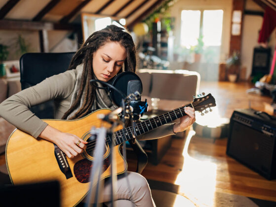 Playing guitar