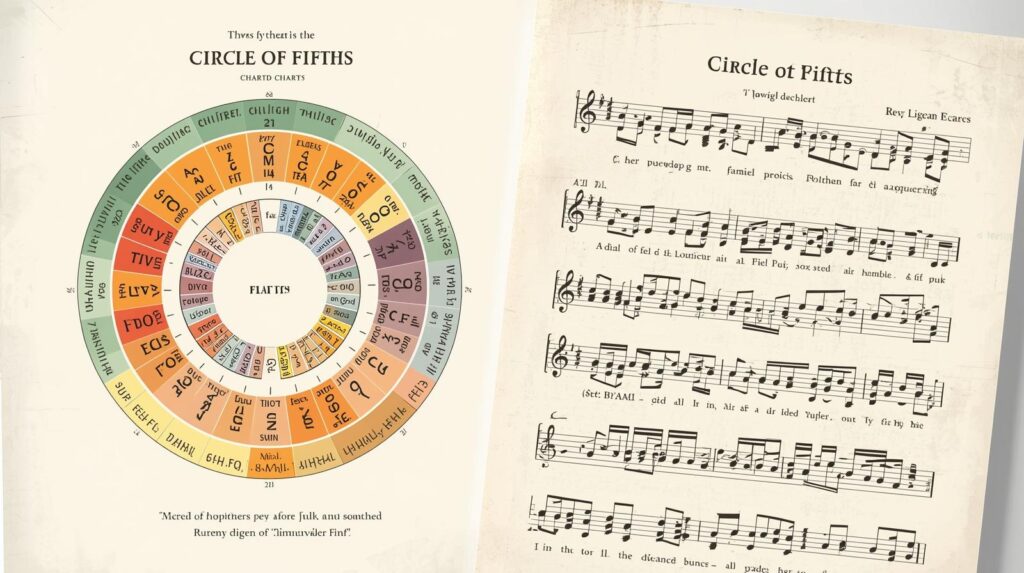 Circle of Fifths chart placed beside sheet music to improve your sight-reading skills through better key recognition.