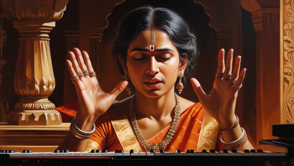 a carnatic singer doing riyaz on sruti