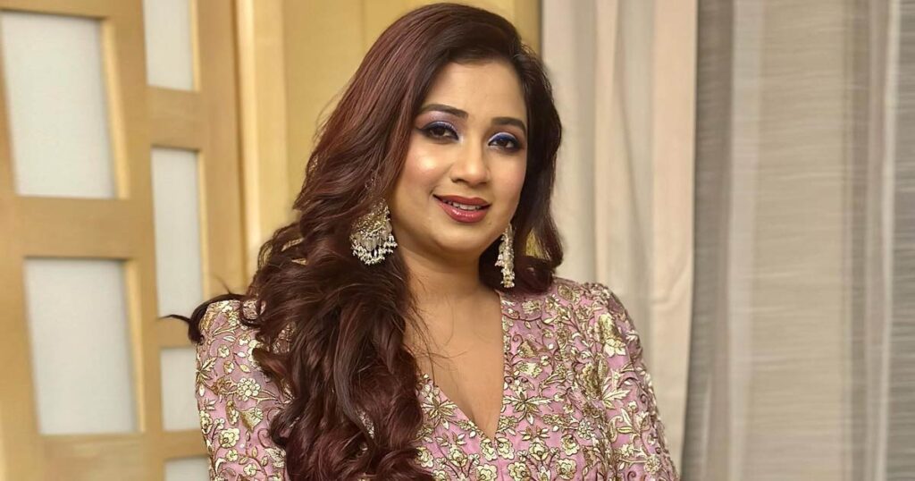 Shreya Ghoshal in a traditional outfit, the famous Indian playback singer known for her soulful voice and award-winning songs.