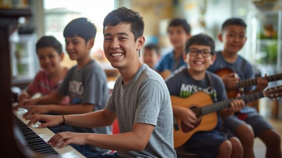 Student enjoying creative ways to make music practice fun at Mystic Keys