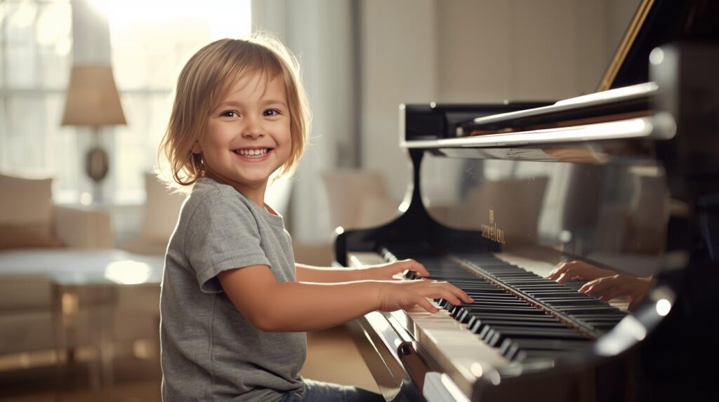 Young child learning piano at Mystic Keys – best age to Learning music