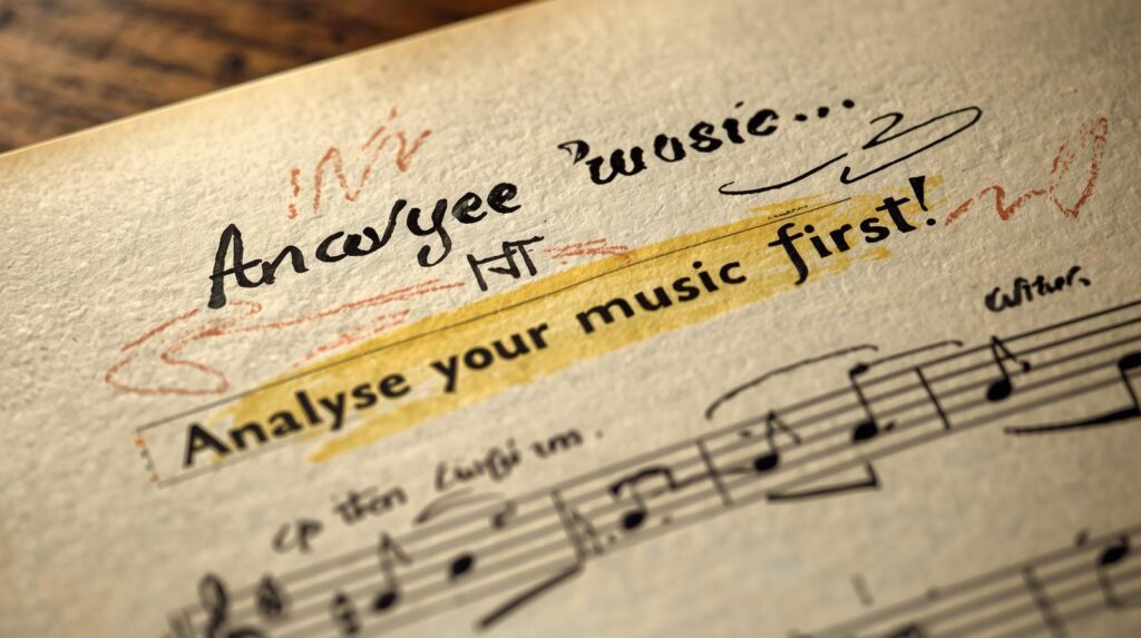 Close-up of sheet music with colored highlights or handwritten notes, perfect for learning and practicing music at Mystic Keys