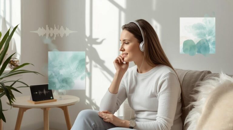 Woman creating a personalized playlist – unusual ways music is used in medicine for daily wellness.