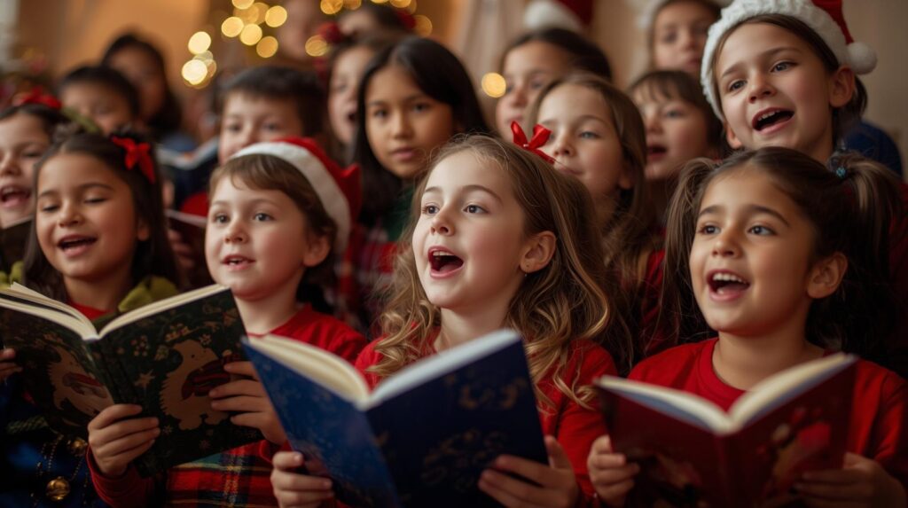 Children’s Christmas choir performing festive songs.