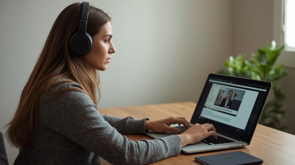 Adult student attending an online music lesson, breaking the myth that it’s too late to start learning.”