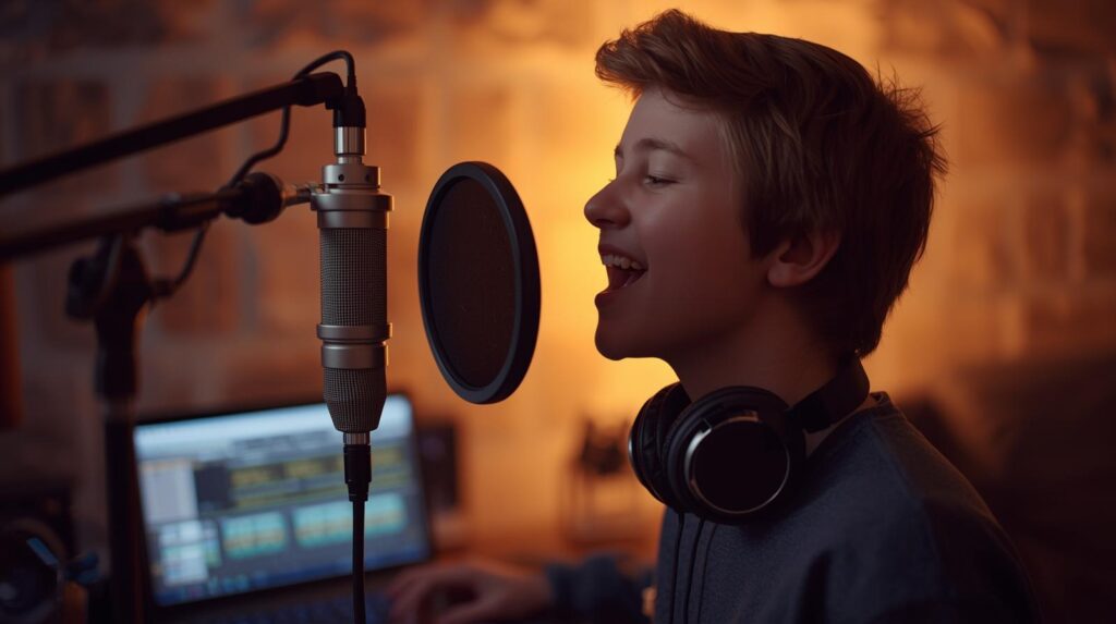 Musician practicing recording skills for professional growth music career development