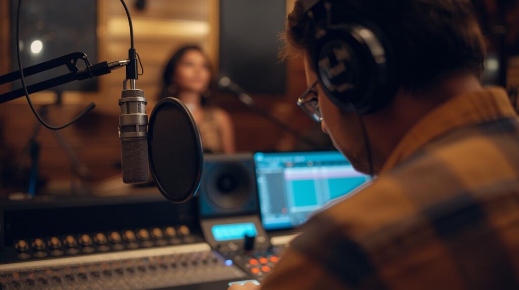 Vocalist recording vocals in a professional music studio with a microphone.” Career Opportunities in Music