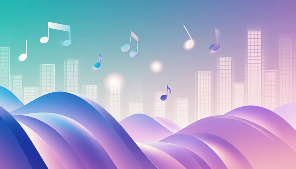 Colorful sound waves and musical notes representing the science and structure behind what makes a song catchy