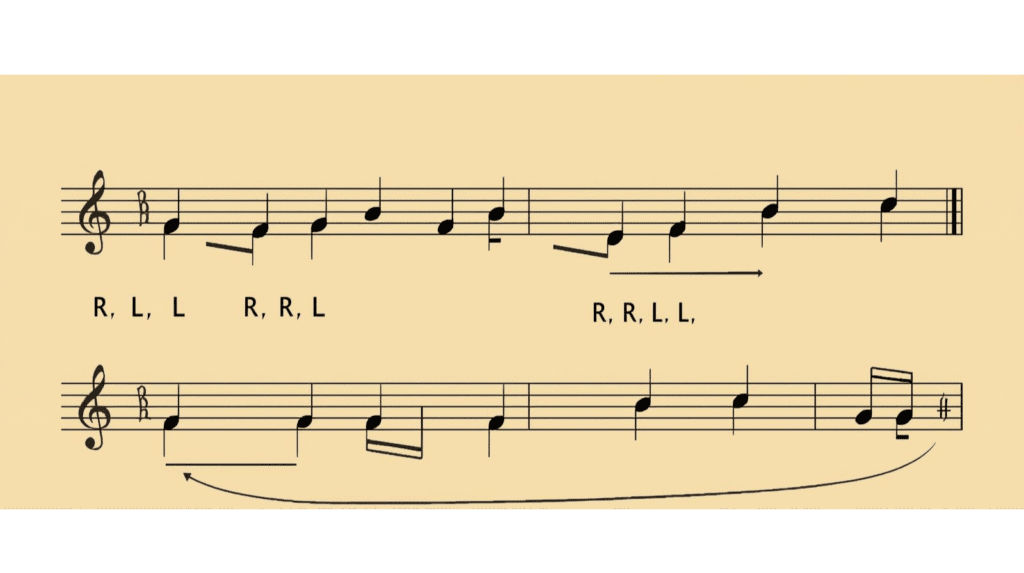Double stroke roll drum rudiment diagram for beginners.