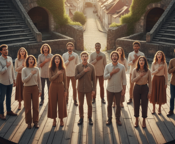 Different image -different background- Different person- non graphics-realistic- choir singing