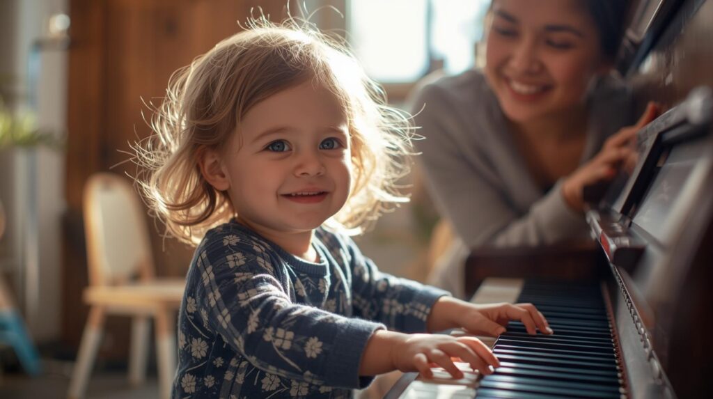 children starting piano lessons with excitement