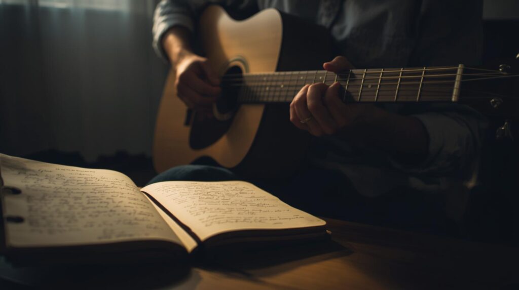 Practicing guitar and vocals for worship music