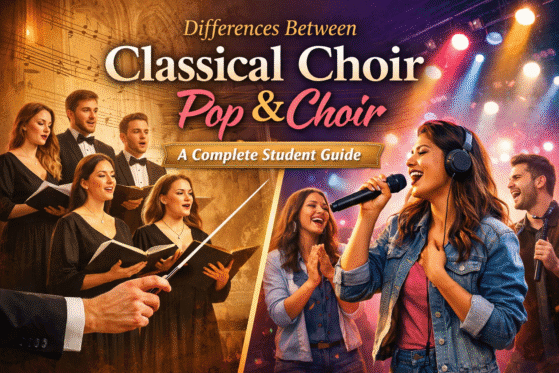 Differences between Classical Choir and Pop Choir showing traditional choir and modern pop choir performance