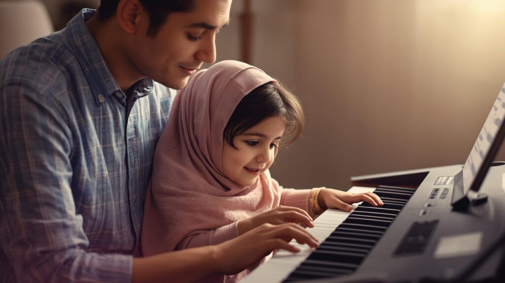 parent helping child learn on the