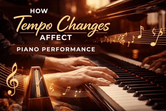 tempo changes in piano performance illustrated with pianist playing piano and metronome