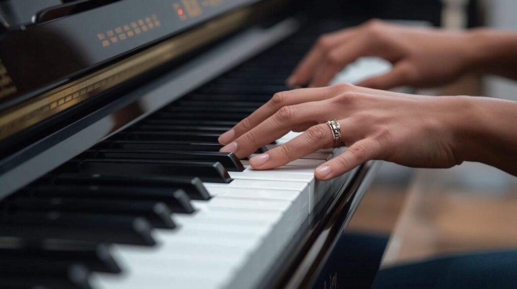 beginner practicing piano scales to develop finger strength and muscle memory