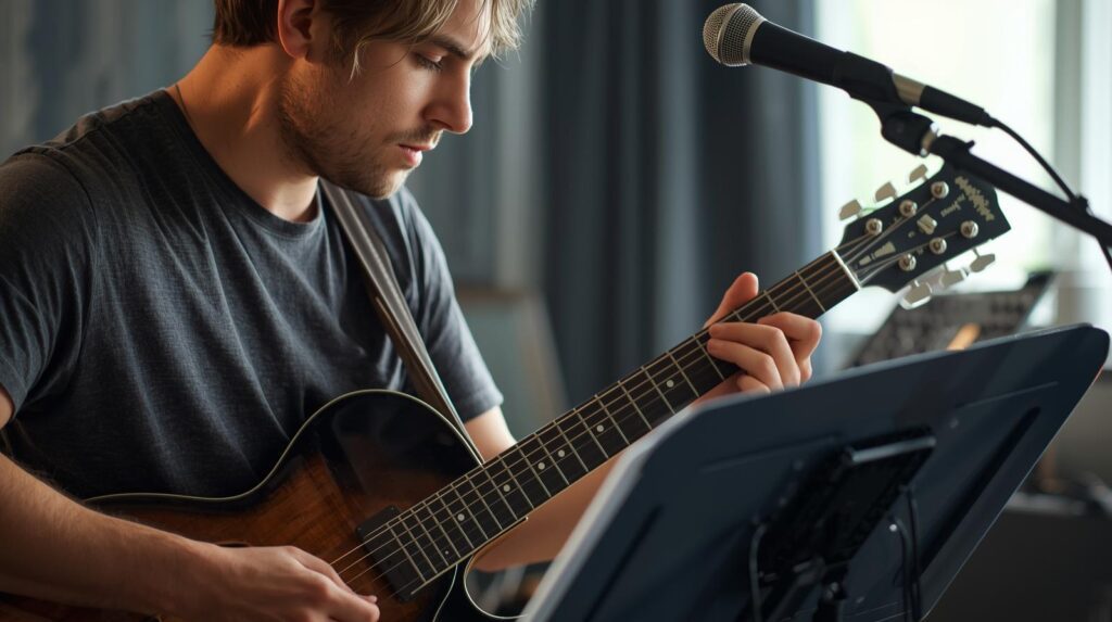 Guitarist practicing with a metronome