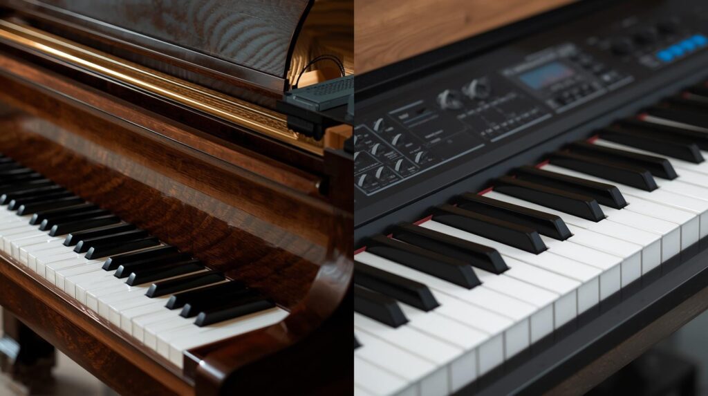 Side by side comparison of piano and keyboard instruments