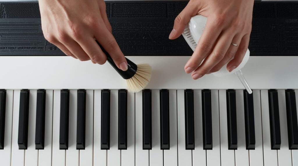 keyboard cleaning tips, how to clean a digital piano, maintaining keyboard hygiene, clean synth keys