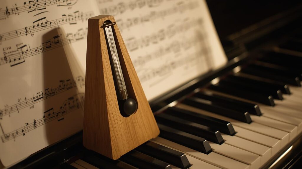 metronome and piano keys showing tempo changes in piano music