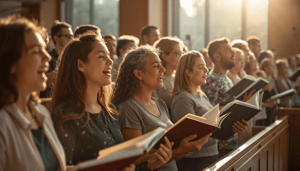 Benefits of strong congregational singing harmonies include: