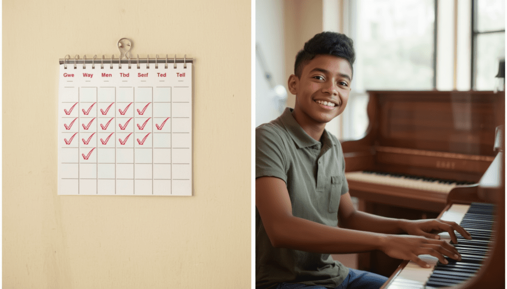 Daily piano practice routine helping beginners improve consistently.
