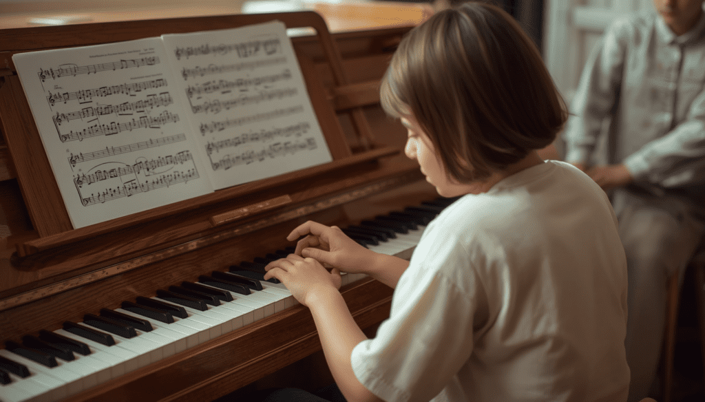 Piano student making common practice mistakes while learning a new piece.