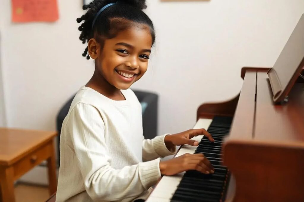 focused piano learning session