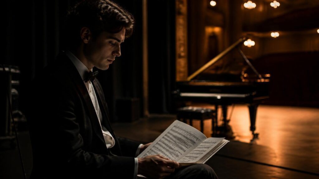 Pianist preparing for a professional performance before going on stage. Professional Piano Performances