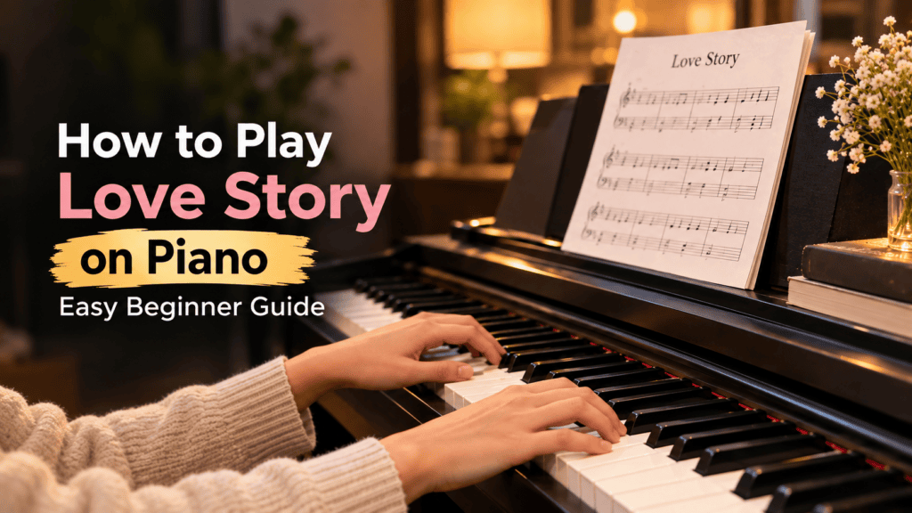 How to Play “Love Story” on Piano – Easy Beginner Guide with hands playing the piano.
