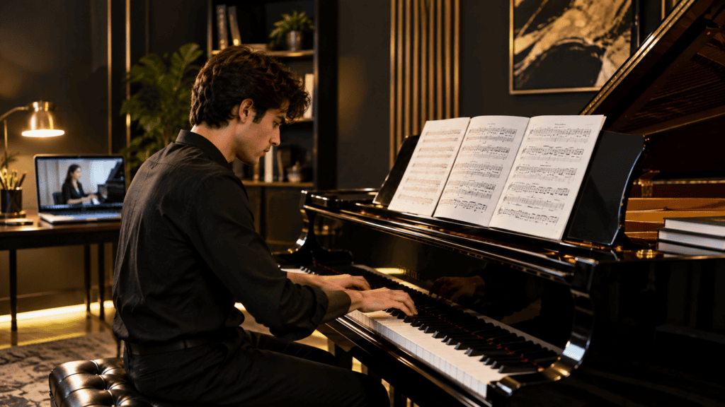 Trinity Grade 8 piano student preparing advanced repertoire