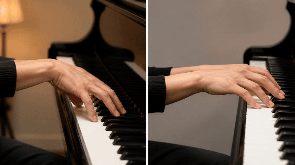 Correct and incorrect wrist position when playing piano