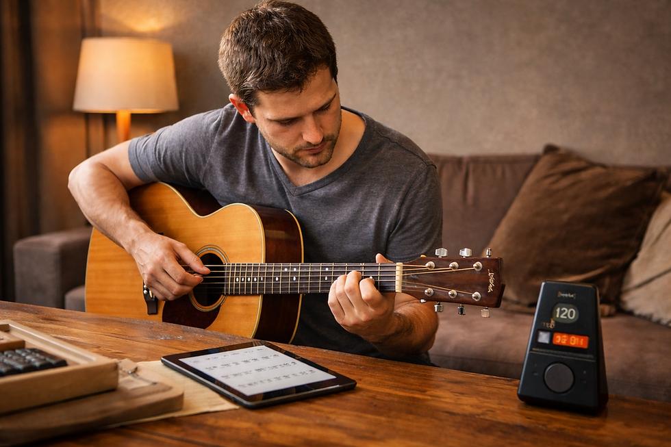 Using a metronome to improve guitar timing during acoustic guitar practice