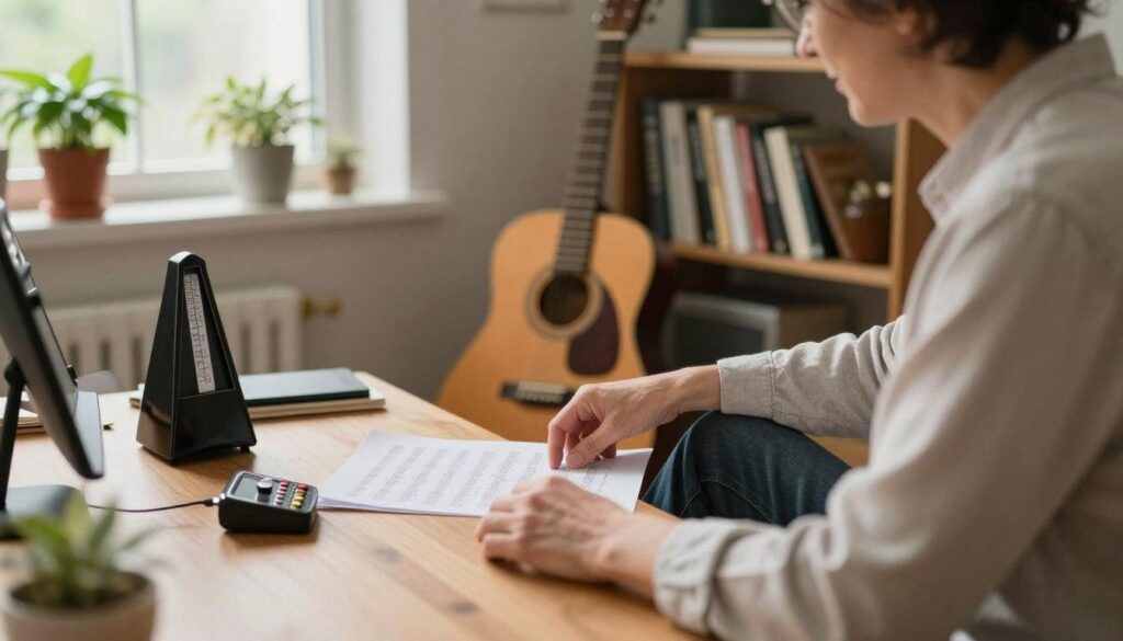 Metronome practice for guitar beginners to develop consistent rhythm and tempo