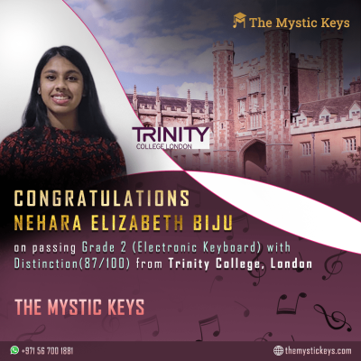 Student top performer & achiever - Nehara Elizabeth biju passed trinity exam