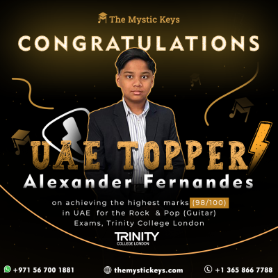 Student top performer & achiever - Alexander tops UAE in the rock & Pop guitar exams, trinity college london