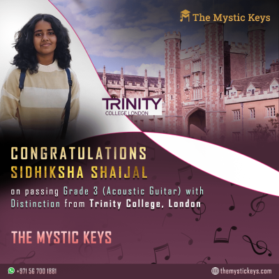 Sidhiksha Shaijal congratulaions for passing trinity exams