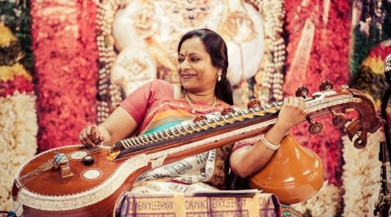 woman playing veena