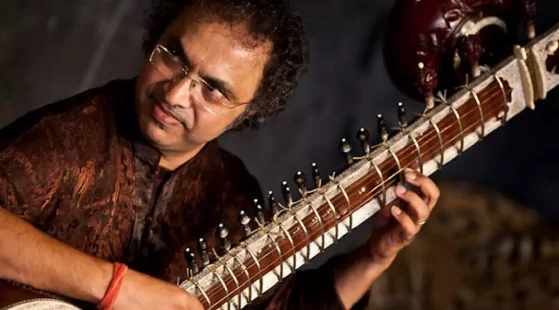 Man playing veena